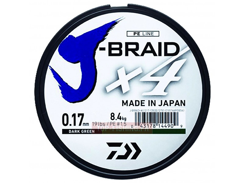 Tresse Daiwa J-Braid X4 Verte 1350m