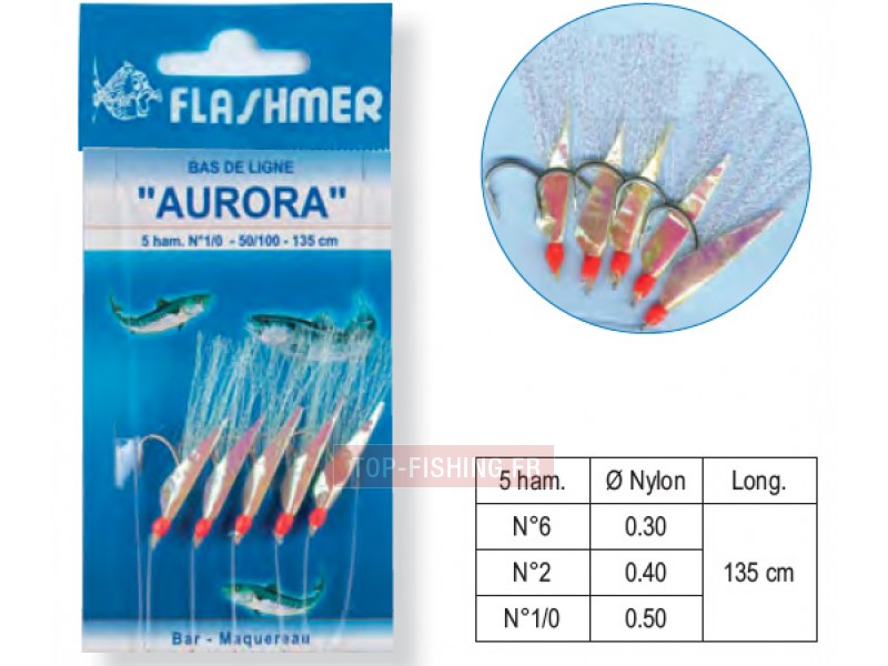 Bas de Ligne Flashmer Aurora  - 5 Hameçons