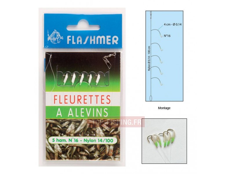 Bas de Ligne Flashmer Fleurettes à Alevins - 5 Hameçons