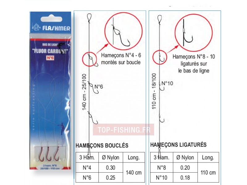 Bas de Ligne Flashmer Fluor Carbone - 3 Hameçons