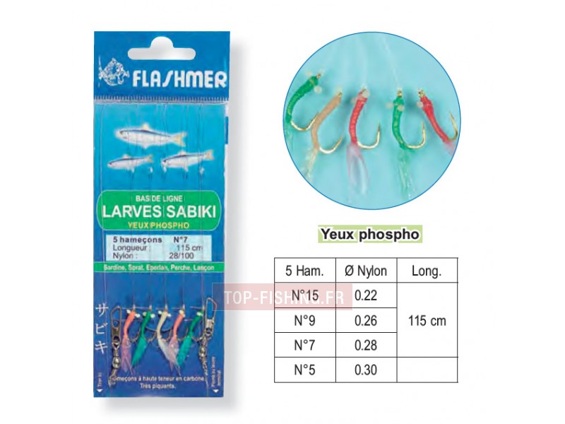 Bas de Ligne Flashmer Larves Sabiki - 5 Hameçons