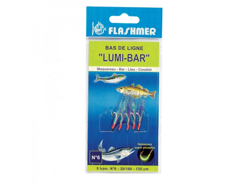 Bas de Ligne Flashmer Lumi Bar - 5 Hameçons Phospho