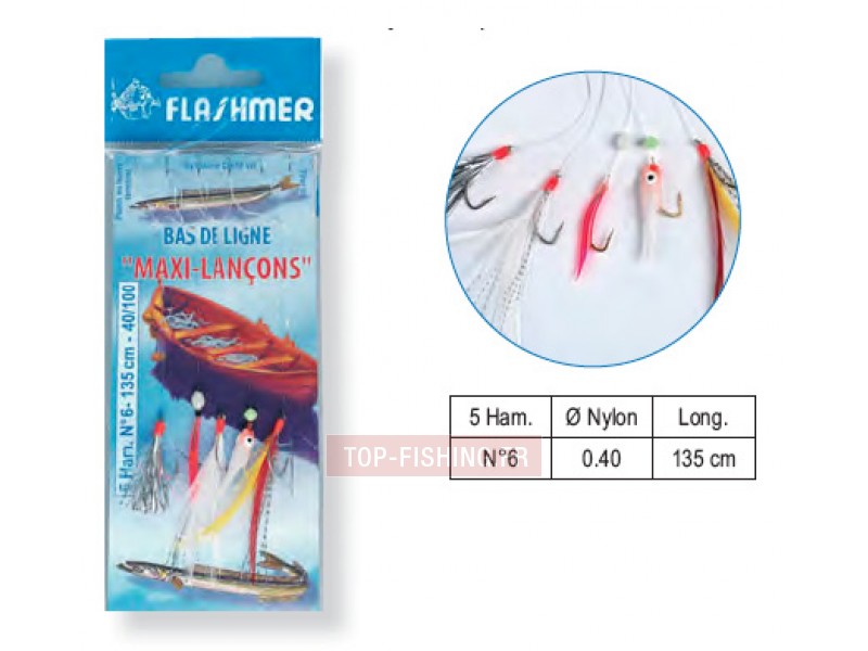 Bas de Ligne Flashmer Maxi-Lançons - 5 Hameçons