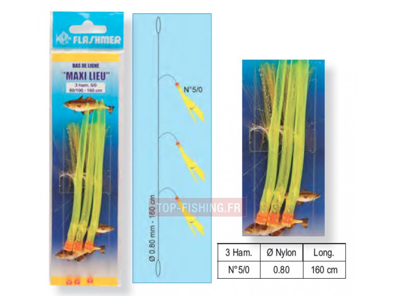 Bas de Ligne Flashmer Maxi Lieu - 3 Hameçons