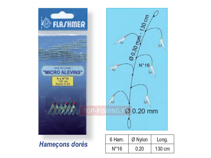 Bas de Ligne Flashmer Micro Alevins - 6 Hameçons