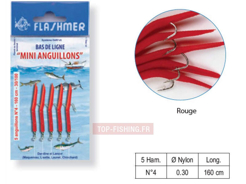 Bas de Ligne Flashmer Mini Anguillons - 5 Hameçons