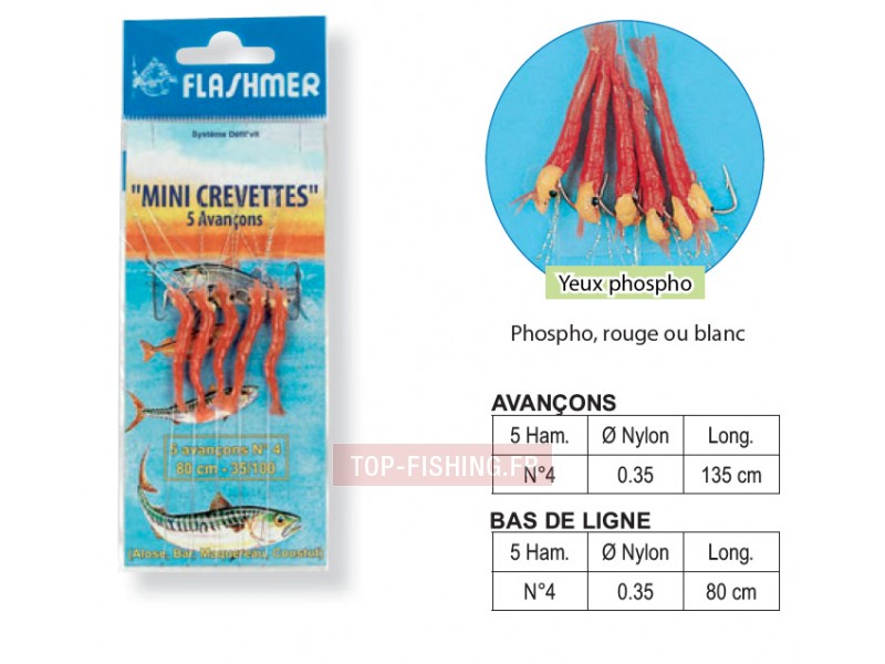 Bas de Ligne Flashmer Mini-Crevettes - 5 Hameçons