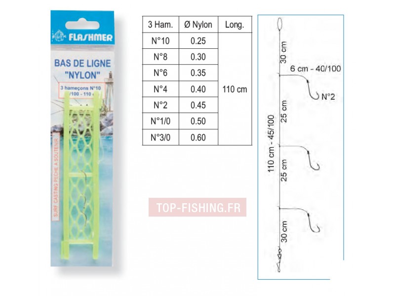 Bas de Ligne Flashmer Nylon - 3 Hameçons