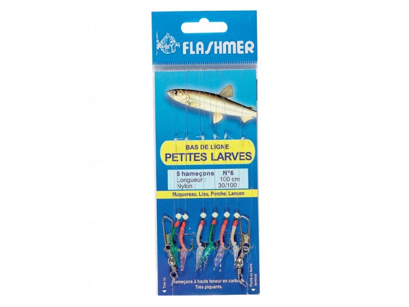 Bas de Ligne Flashmer Petites Larves - 6 Hameçons