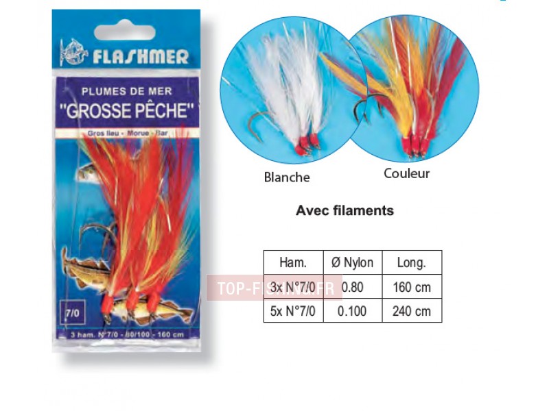 Bas de Ligne Flashmer Plumes Grosse Pêche 7/0