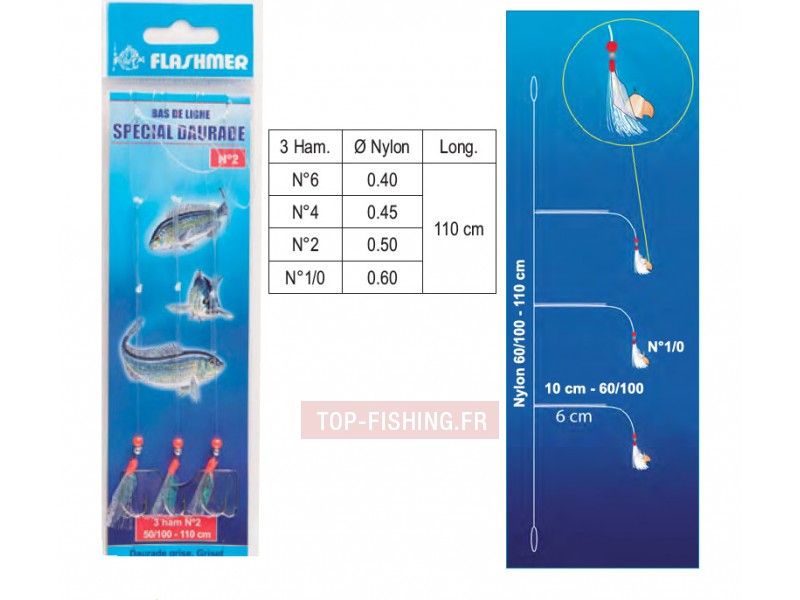 Bas de Ligne Flashmer Spécial Daurade - 3 Hameçons