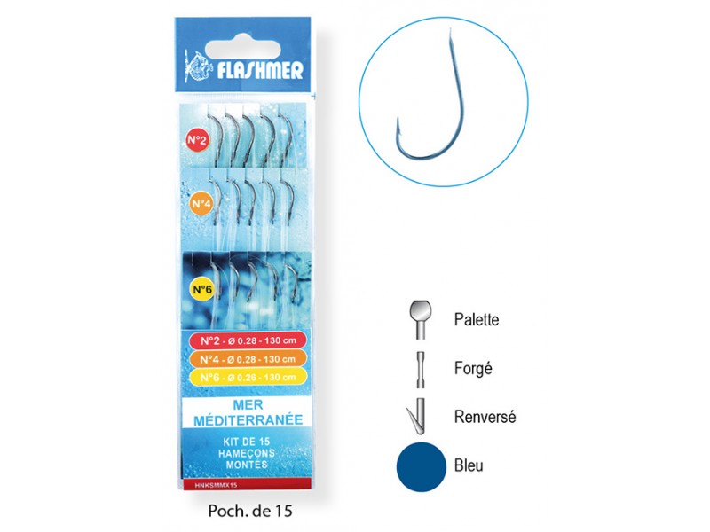 Kit de 15 hameçons montés Flashmer Spécial Mer Mediterranée