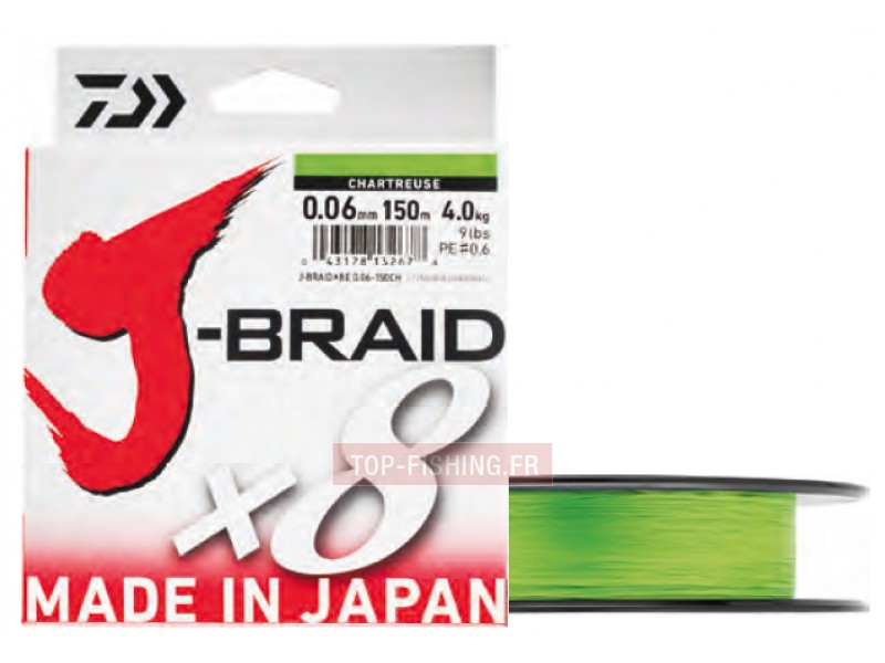 Tresse Daiwa J-Braid x8 Chartreuse 150m