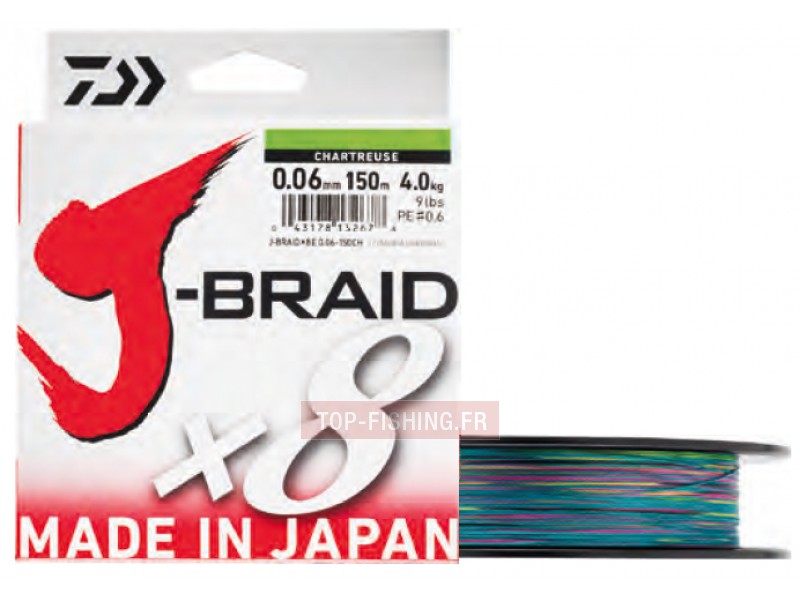 Daiwa J-Braid x8 0,24 mm 18,00 kg 1500 m Multicolour tressées Ficelle Fil de pêche