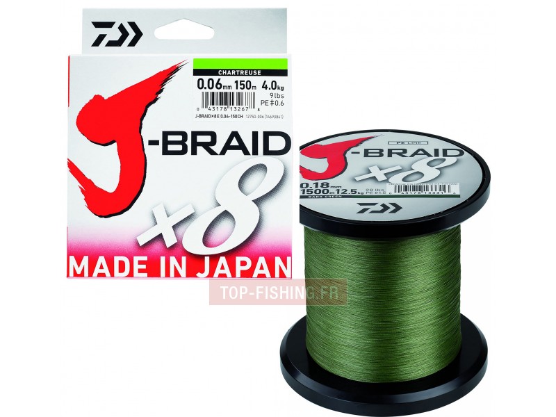 Tresse Daiwa J-Braid x8 Verte 3000m (Tresse pour Pêche - Daiwa)