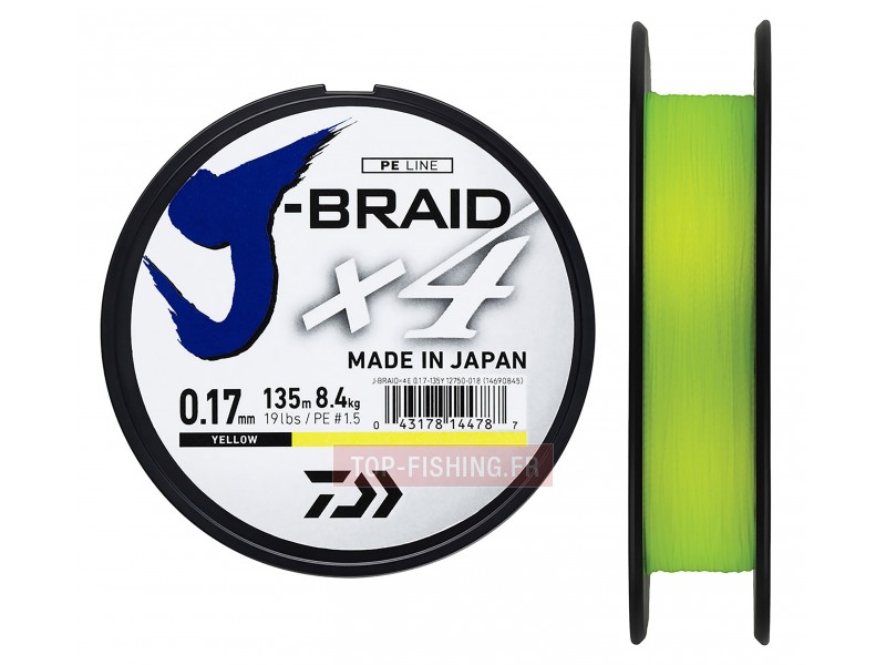 Tresse Daiwa J-Braid X4 Jaune 135m
