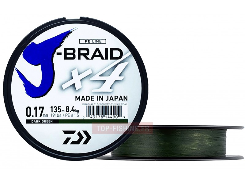 Vue 5) Tresse Daiwa J-Braid X4 Verte 450m