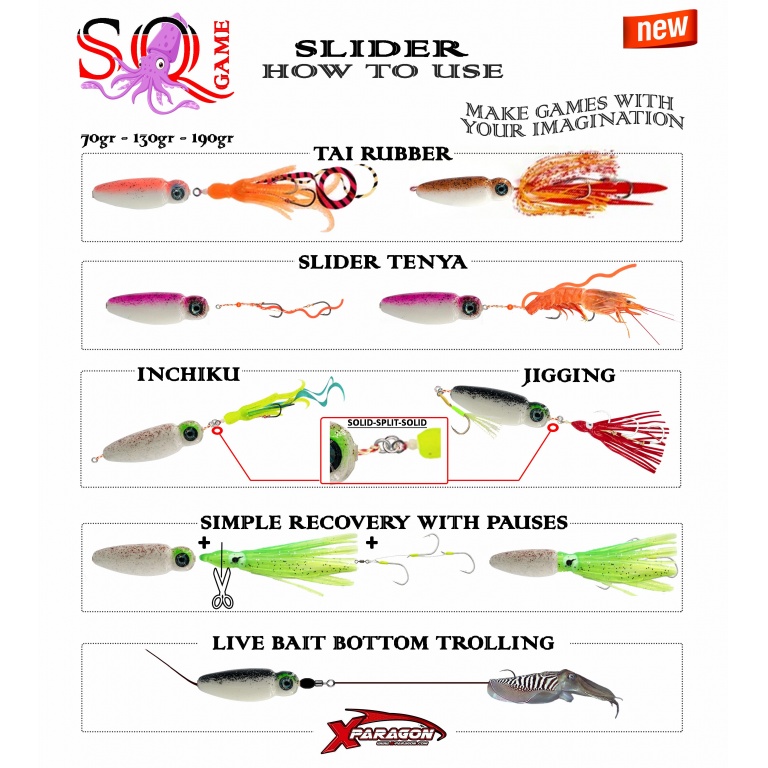 Le Squid Game Slider X-Paragon est hyper polyvalent et peut se transformer en de nombreux leurres de pêche verticale Le Squid Game Slider X-Paragon est hyper polyvalent et peut se transformer en de nombreux leurres de pêche verticale