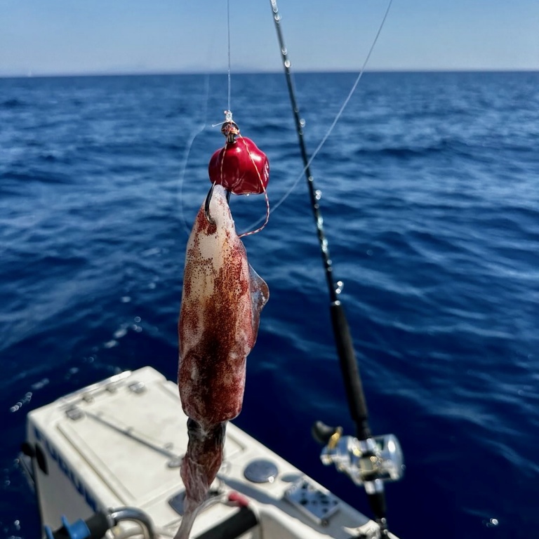 Calamar monte avec un fireball pour la pêche au denti Calamar monte avec un fireball pour la pêche au denti
