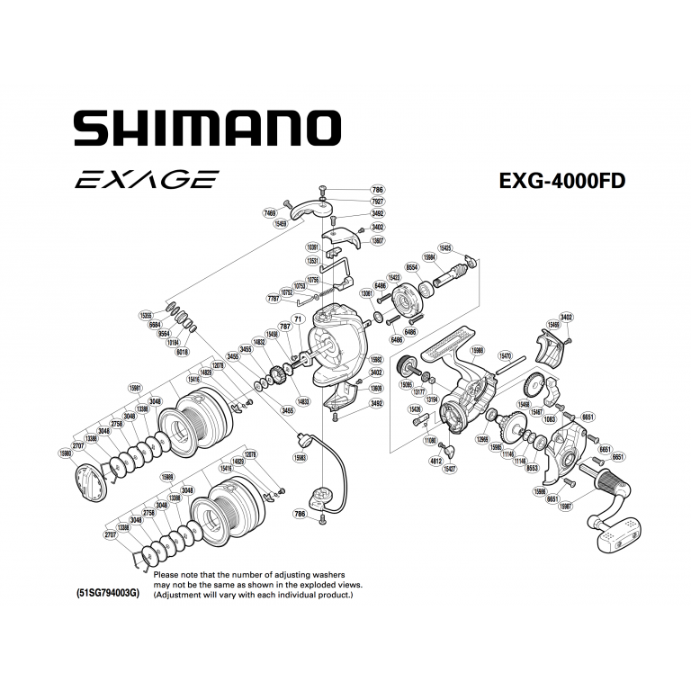 Vue éclatée d'un moulinet Shimano Exage FD