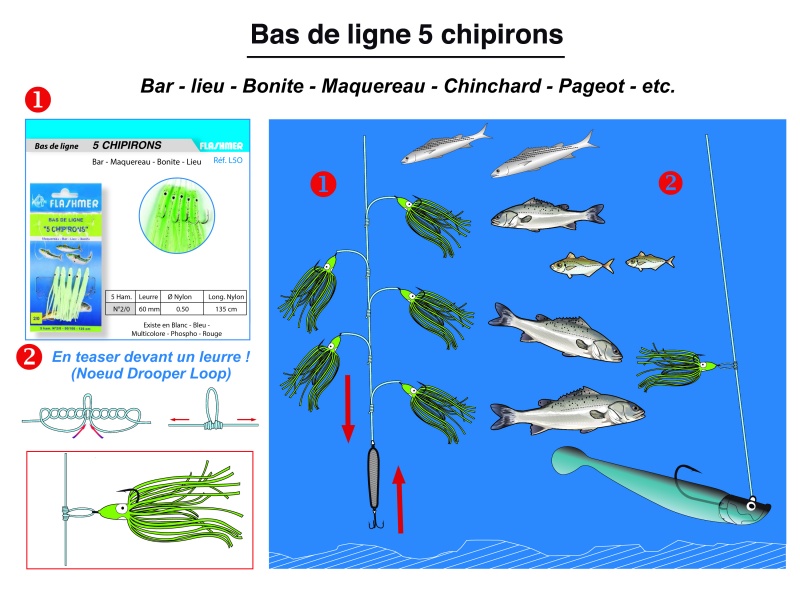 Bas de ligne 5 chipirons Flashmer Bas de ligne 5 chipirons Flashmer