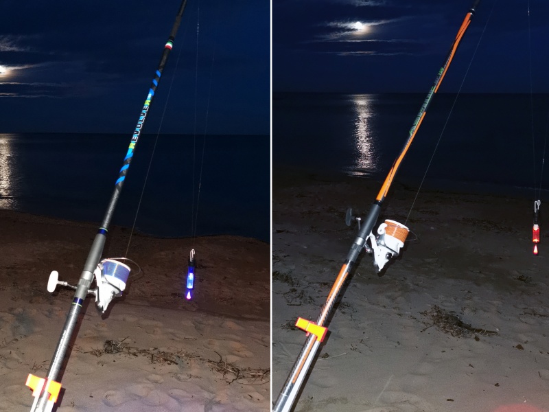 Les cannes surfcasting Revolver et Aspide Italcanna en action de pêche