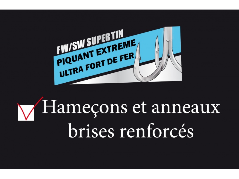 Le Mag Popper Yo-Zuri est équipé d’origine d’hameçons et d’anneaux brisés renforcés Le Mag Popper Yo-Zuri est équipé d’origine d’hameçons et d’anneaux brisés renforcés