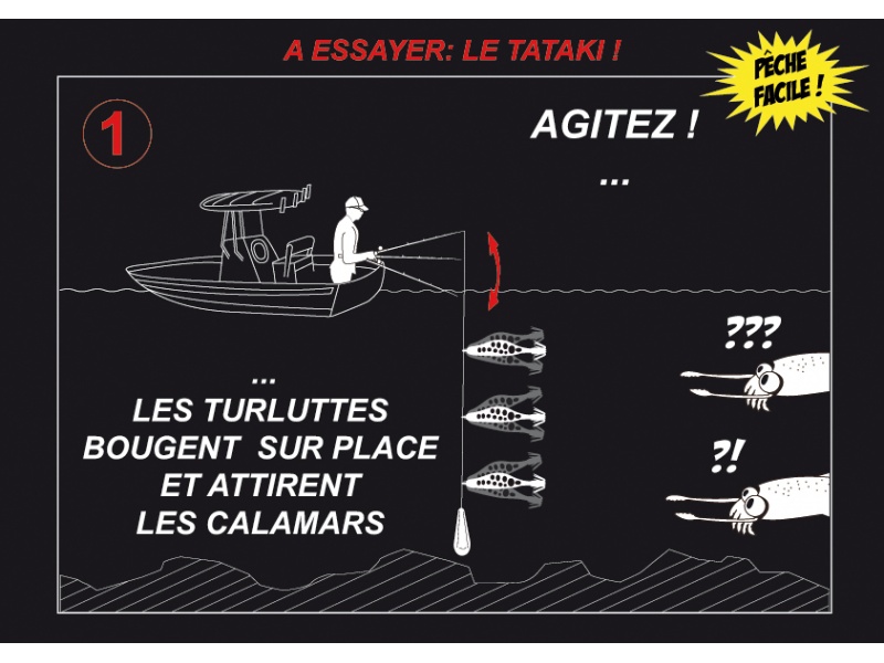 La technique du tataki consiste à agiter les turluttes sur place La technique du tataki consiste à agiter les turluttes sur place