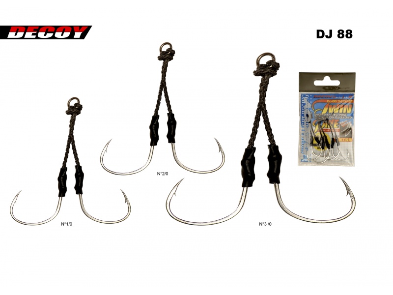 Avec leur large ouverture et leur piquant remarquable, les assist doubles DJ 88 Decoy sont excellents pour armer en tête un casting jig destiné aux pêches à la verticale