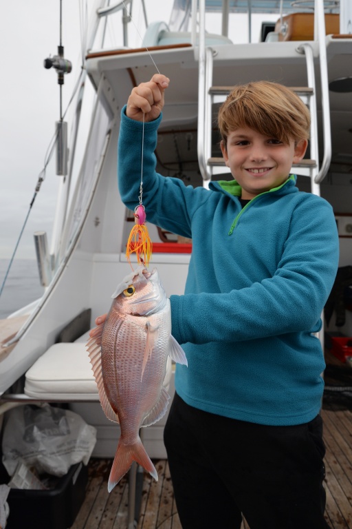 Beau pagre pour ce jeune pêcheur. En associant des lanières de calamars avec le madaï Maréchal, la pêche est un jeu d’enfant ! Beau pagre pour ce jeune pêcheur. En associant des lanières de calamars avec le madaï Maréchal, la pêche est un jeu d’enfant !