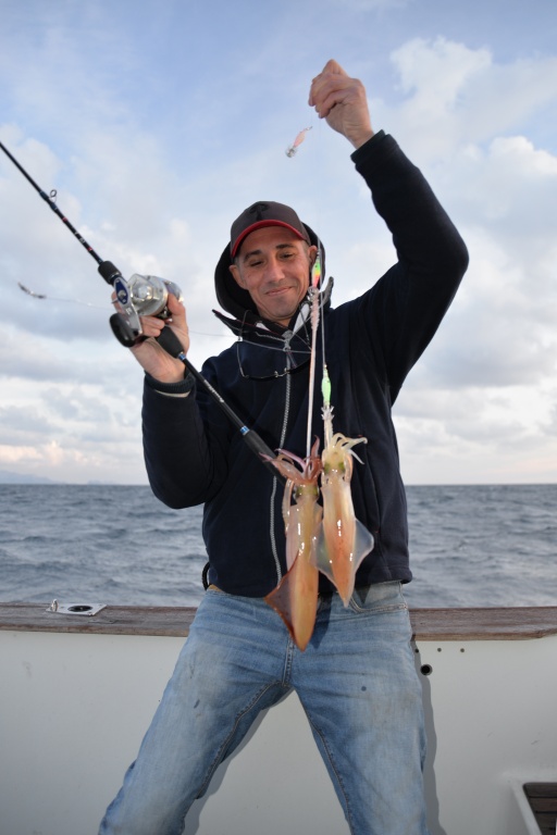 Doublé de calamars sur un bas de ligne 3 turluttes Shamallos Sea Squid