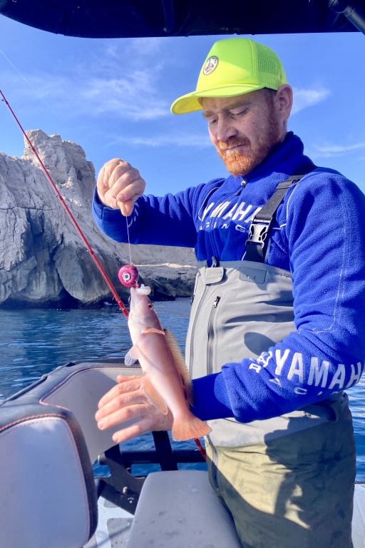 L’Omega Slider Tenya esché avec une crevette a permis a ce pêcheur de prendre ce beau labre