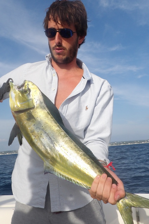 Belle coryphène prise au downrigger par un des stagiaires de Fabien Harbers