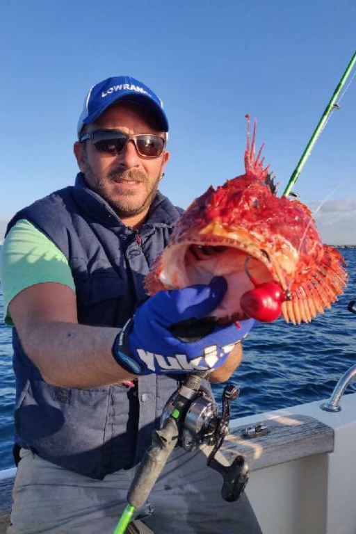 Chapon de 2kg au fireball, avec l'Italcanna Tataki Jig. Près de l'Île-Planier, Jérôme au fireball ce 10 décembre 2019