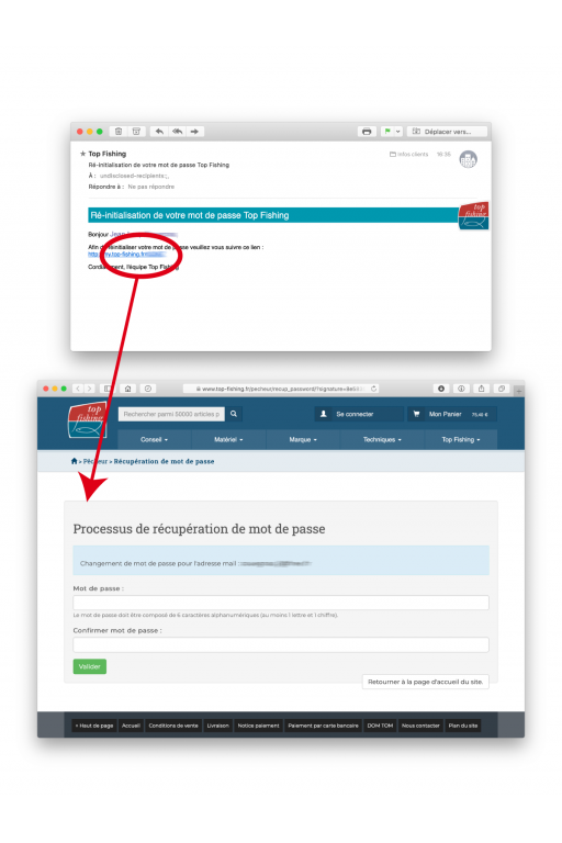 Notice récupération de mot de passe Top Fishing, étape 2