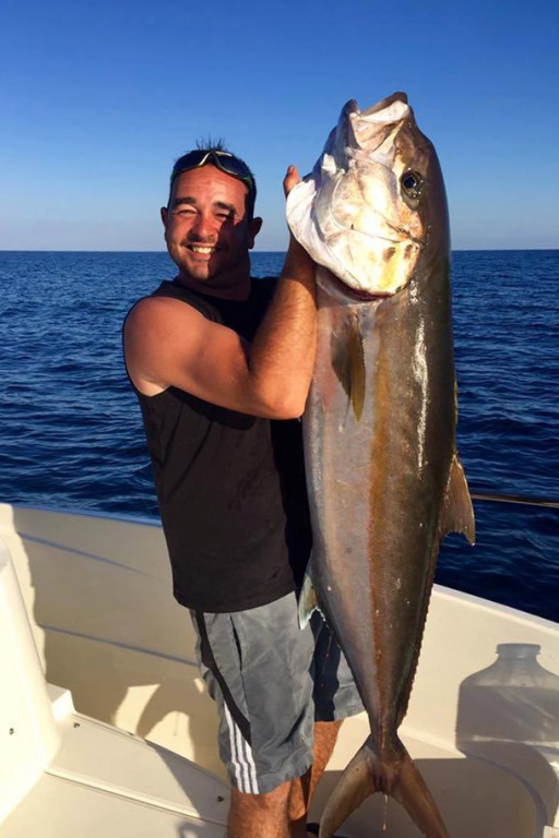 Vainqueur du concours photo du mois d'Octobre 2016, pêche d'une sériole avec un joli vif en Corse du sud